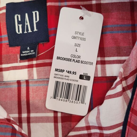 GAP Men's Red Plaid Short Sleeve Button-Up Cotton Poplin Shirt Size Large - Picture 9 of 12